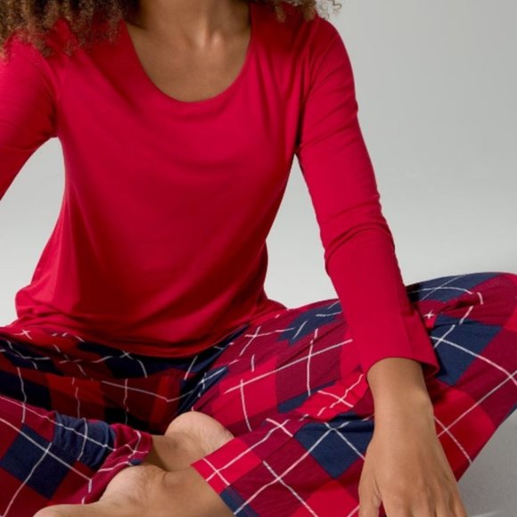 NWT Soma COOL NIGHTS Long Sleeve Pj Set  - Color -BLANKET PLAID NAVY - Size L - Picture 4 of 11